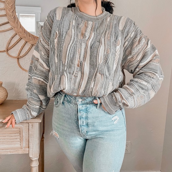 Vintage Sweaters - Vintage Coogi Style Grandpa Dad Crazy Australian Neutral Chunky Sweater